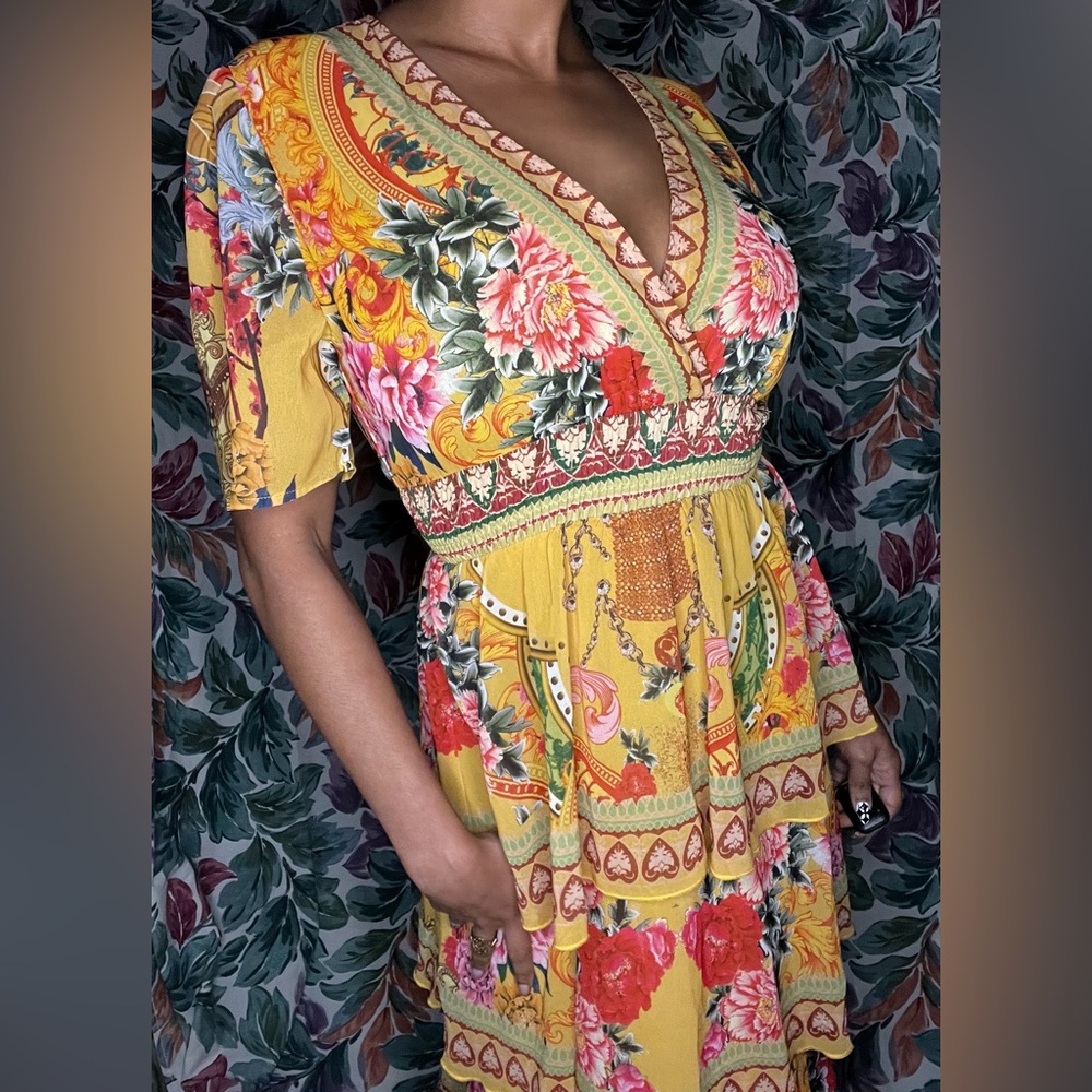 Yellow Handmade Ruffle Floral Maxi Dress - Picture 3 of 5